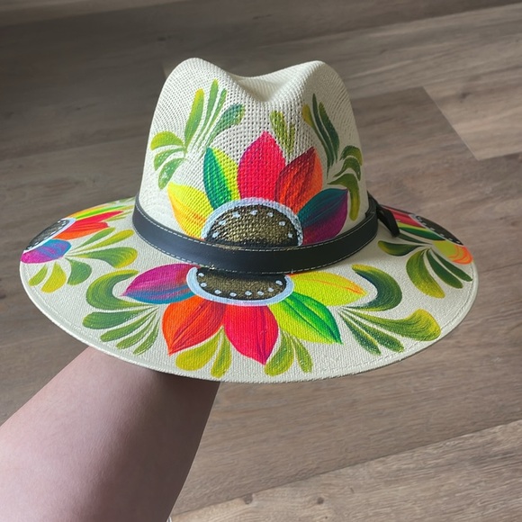 Artisanal Mexican Sombreros Hand Painted Fedora Floral Sombrero Panama Bohemian - Picture 7 of 8